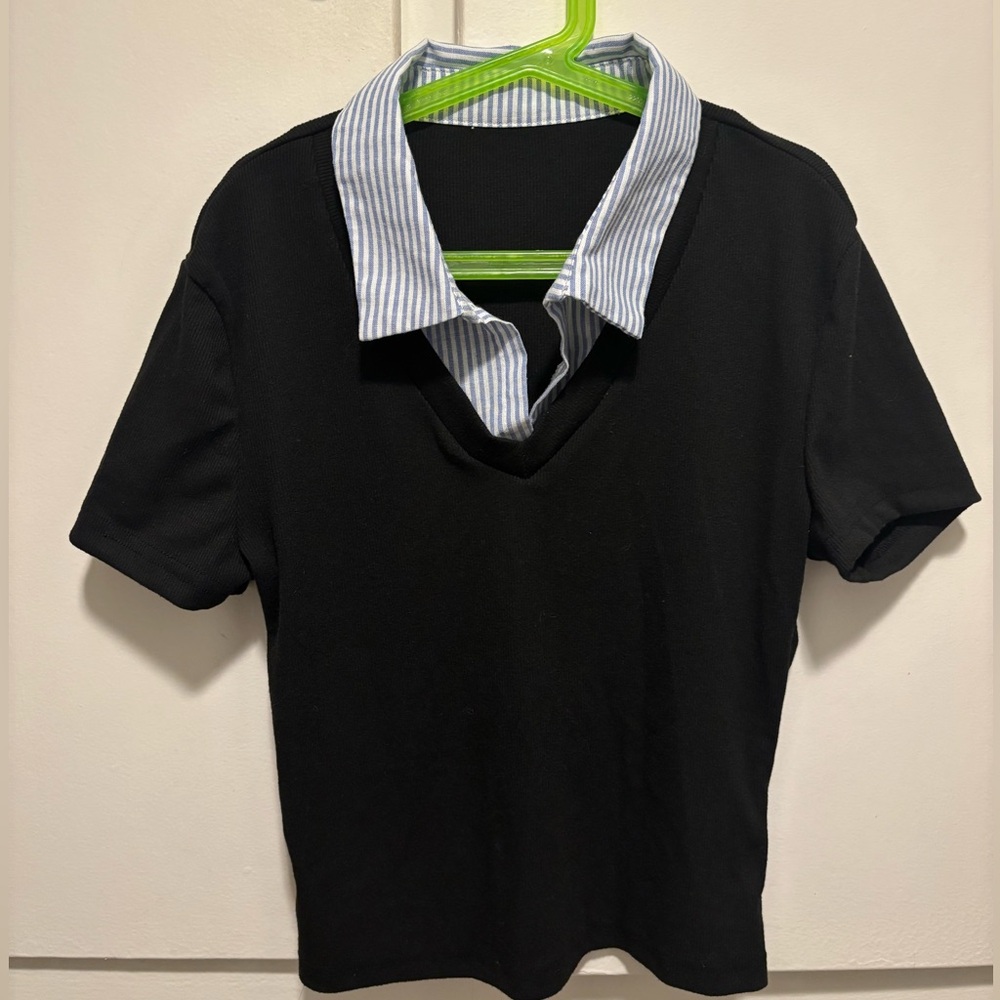 SHEIN polo Top with Striped Collar